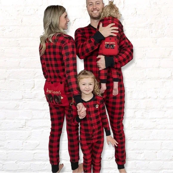 Lazy One Unisex Bear Cheeks FlapJack Adult Onesie Red and Black  Large - Picture 2 of 11